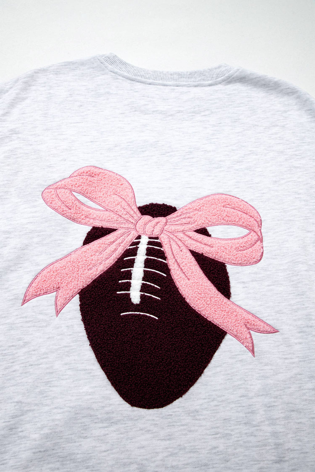 Oversized Bow Football Game Day Embroider Sweatshirt: Light Grey