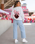 Oversized Bow Football Game Day Embroider Sweatshirt: Light Grey
