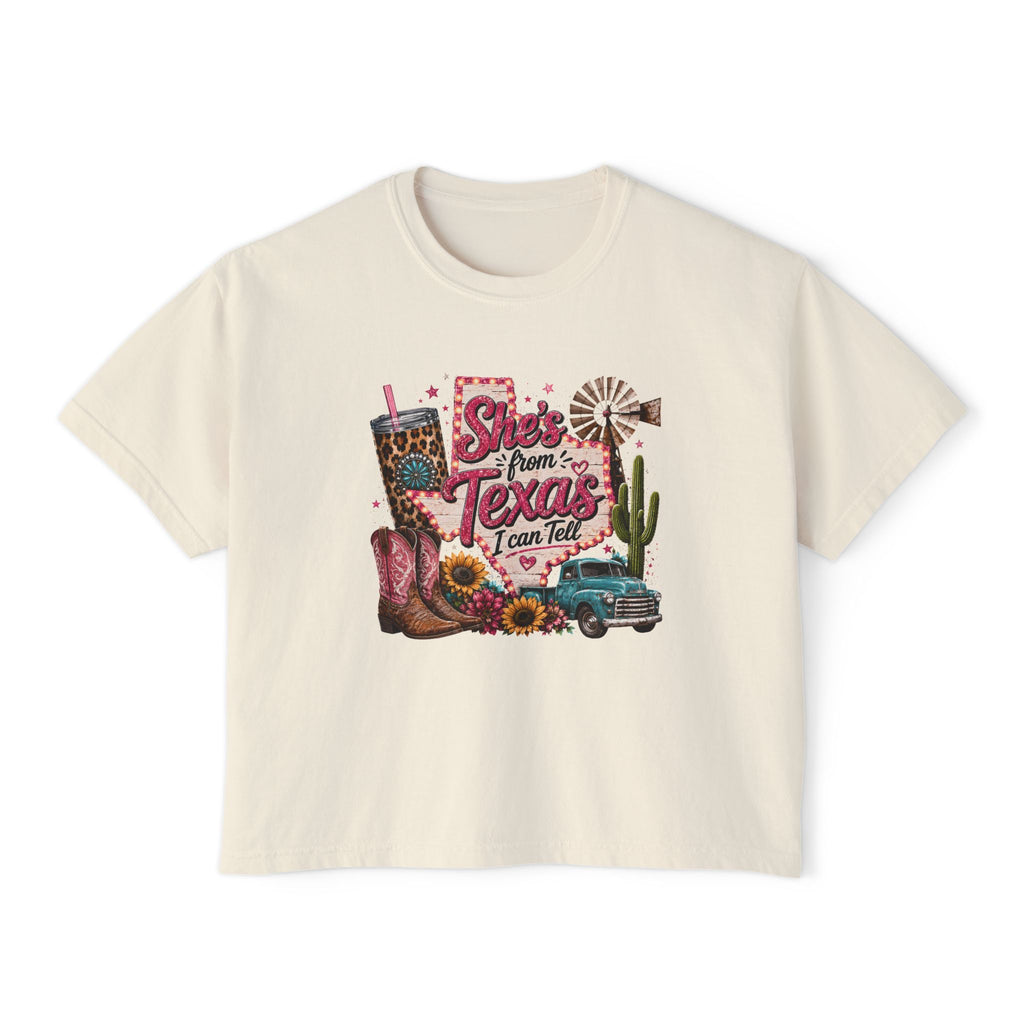 She's From Texas Crop Tee — Graphic Vintage Western Cowgirl Design
