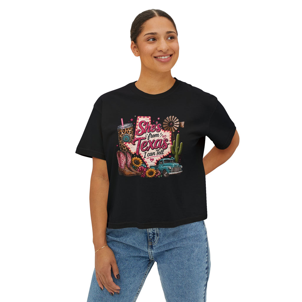 She's From Texas Crop Tee — Graphic Vintage Western Cowgirl Design