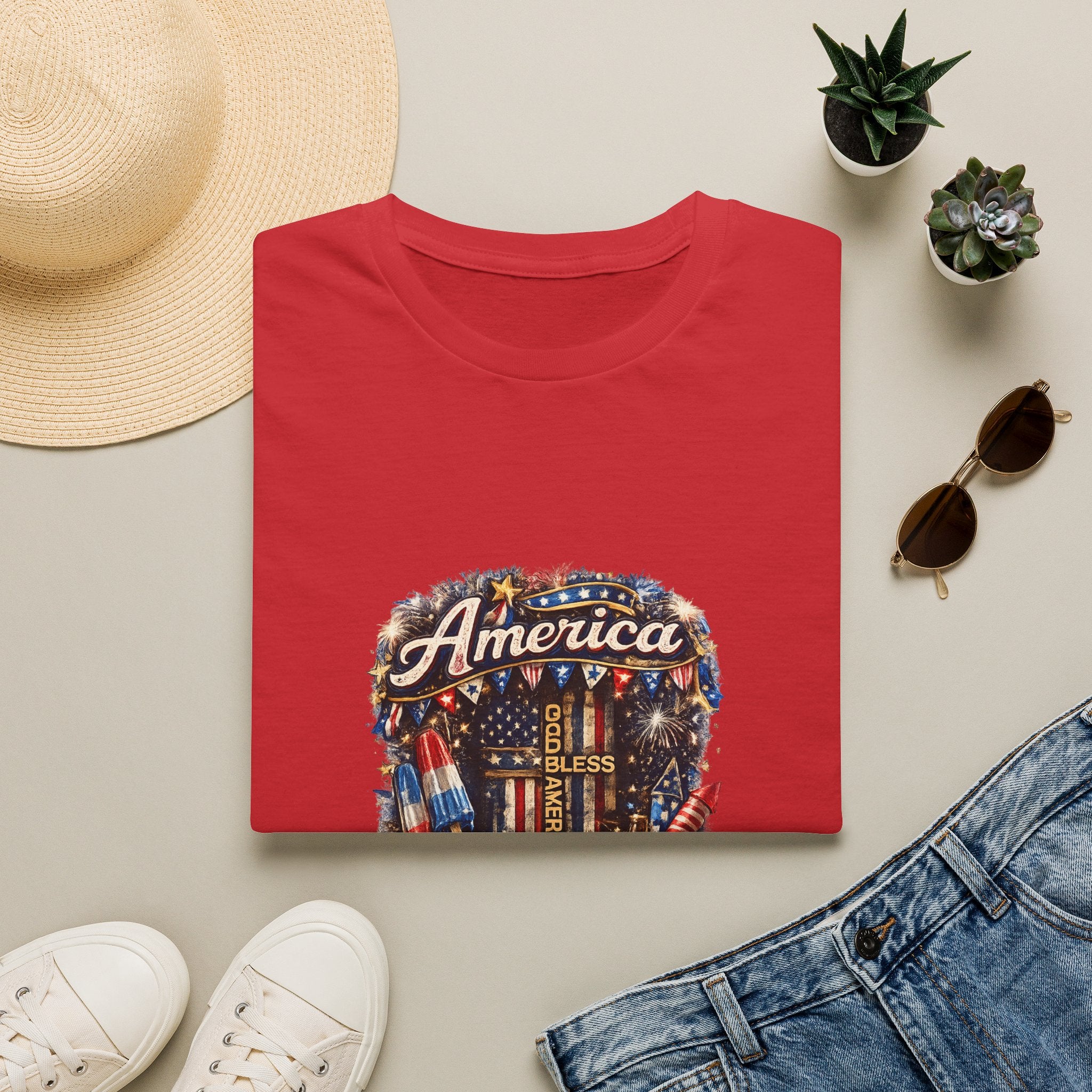America Fireworks T-Shirt — God Bless USA Patriotic 4th of July Tee
