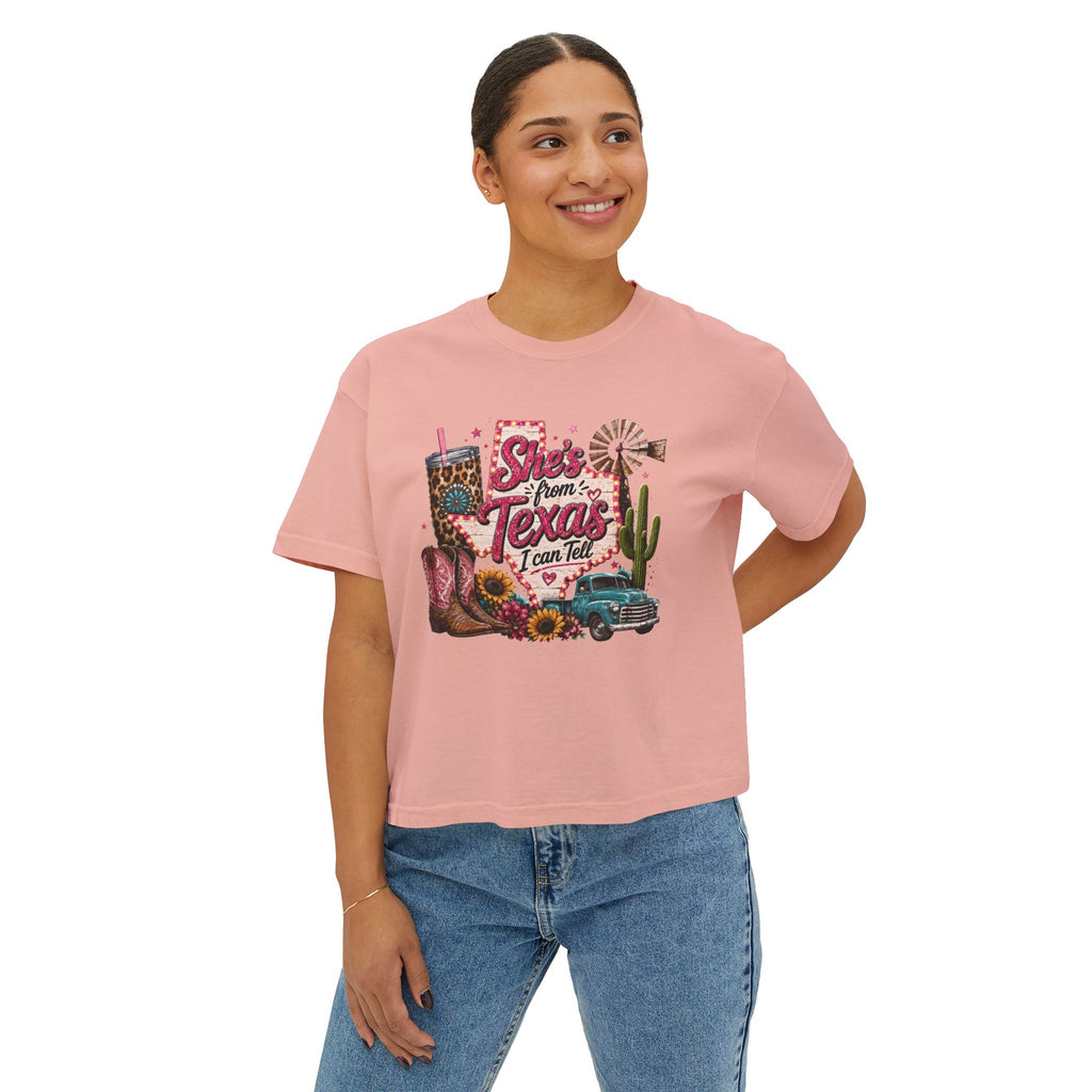 She's From Texas Crop Tee — Graphic Vintage Western Cowgirl Design