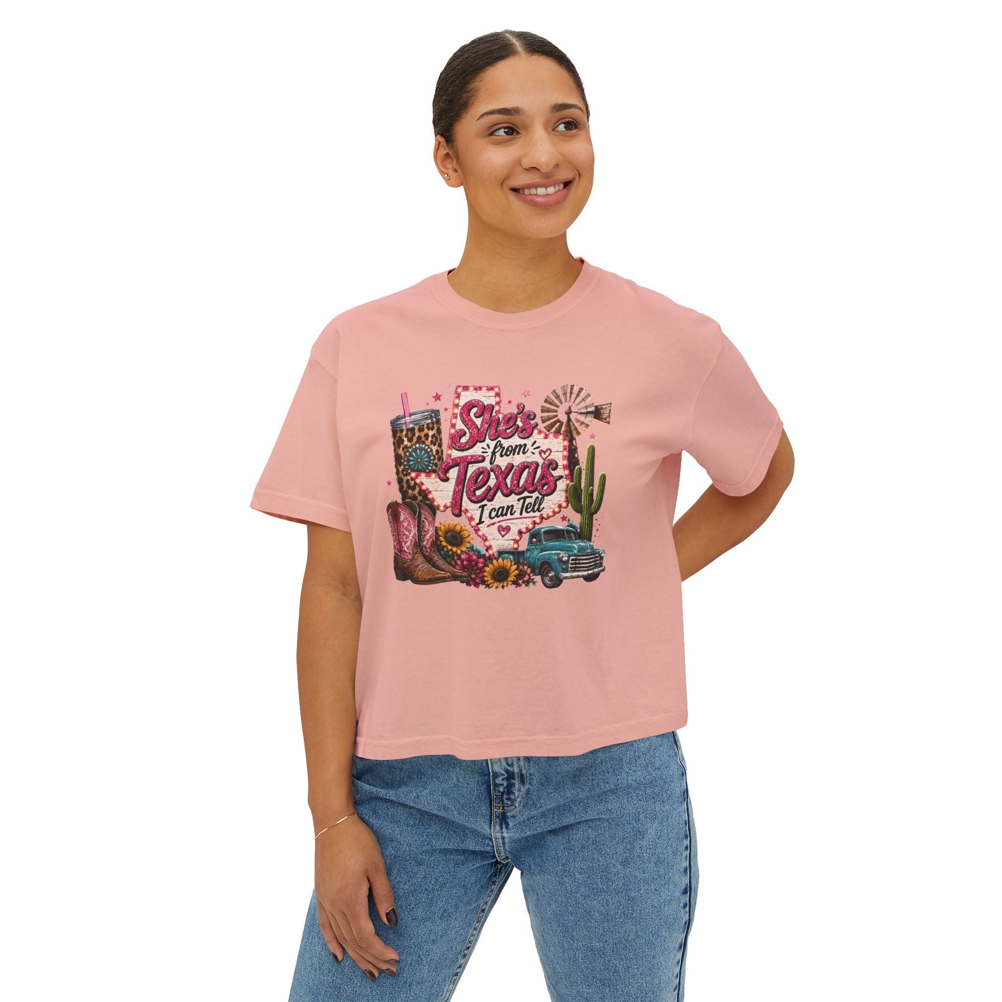 She's From Texas Crop Tee — Graphic Vintage Western Cowgirl Design