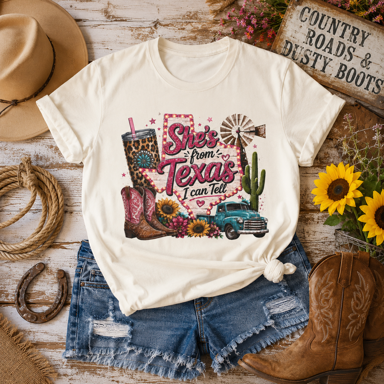 She's From Texas, I can tell — Women's Western Cowboy Graphic Shirt