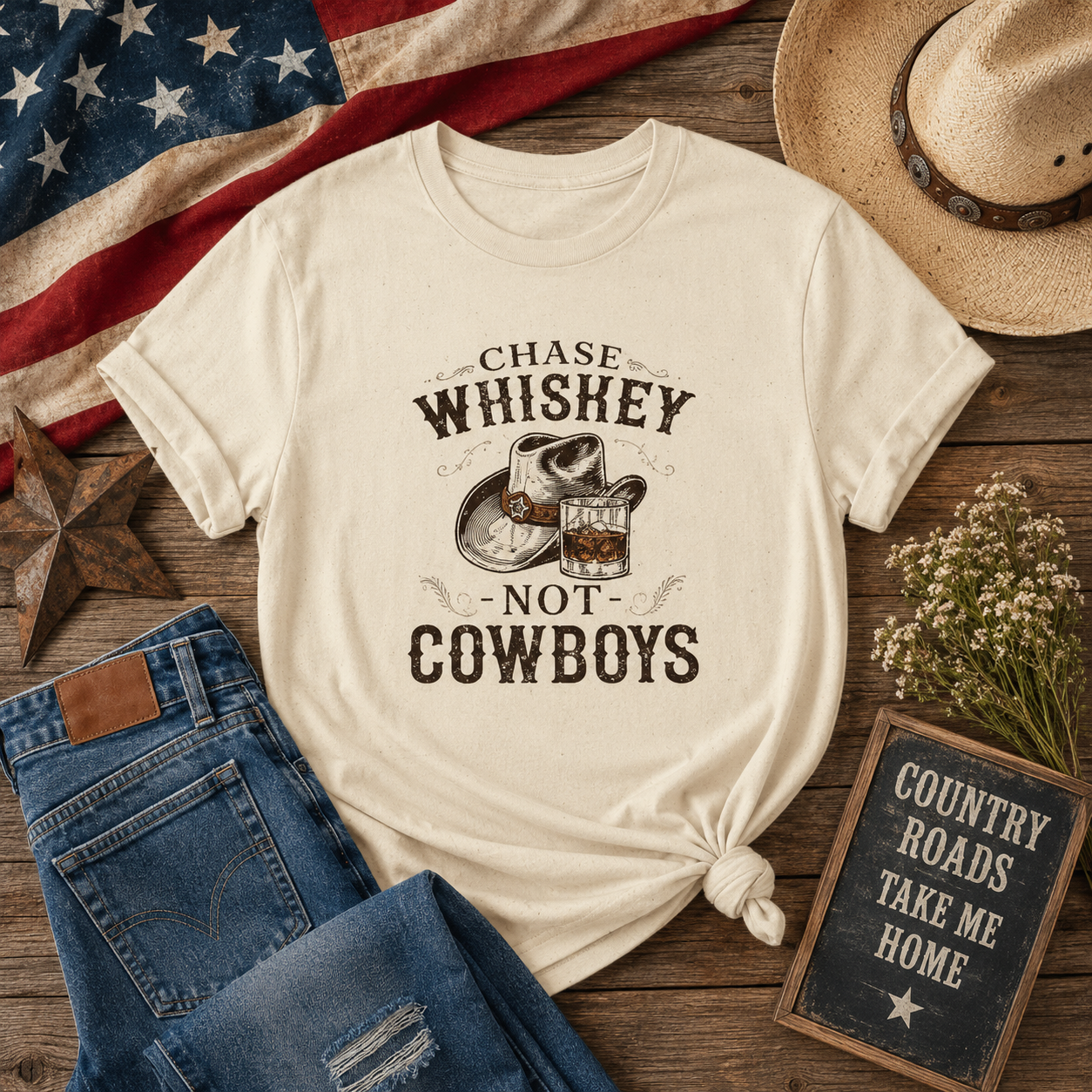 Chase Whiskey Not Cowboys T-Shirt — Vintage Western Whiskey Graphic Tee
