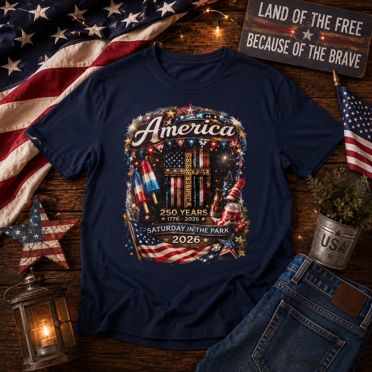 America Fireworks T-Shirt — God Bless USA Patriotic 4th of July Tee