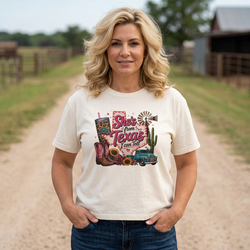 She's From Texas Crop Tee — Graphic Vintage Western Cowgirl Design