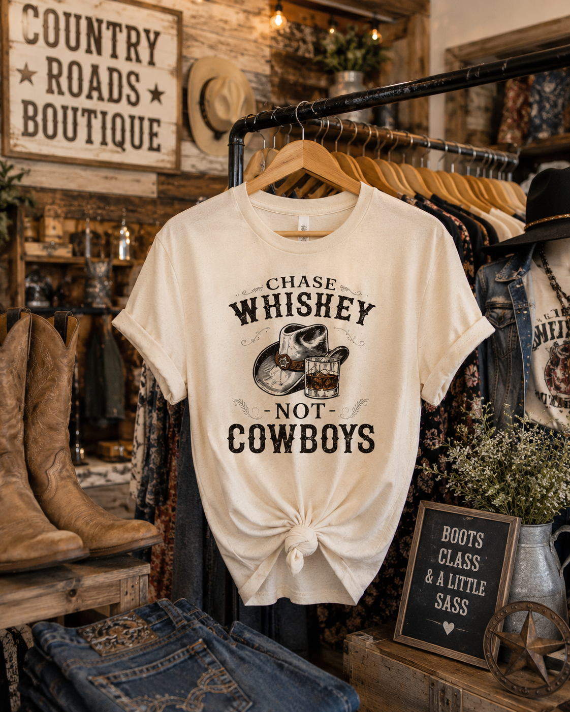 Chase Whiskey Not Cowboys Shirt, Funny Cowgirl Tee, Western Graphic T-Shirt, Country Concert Shirt, Rodeo Tee, Nashville Girls Trip Shirt