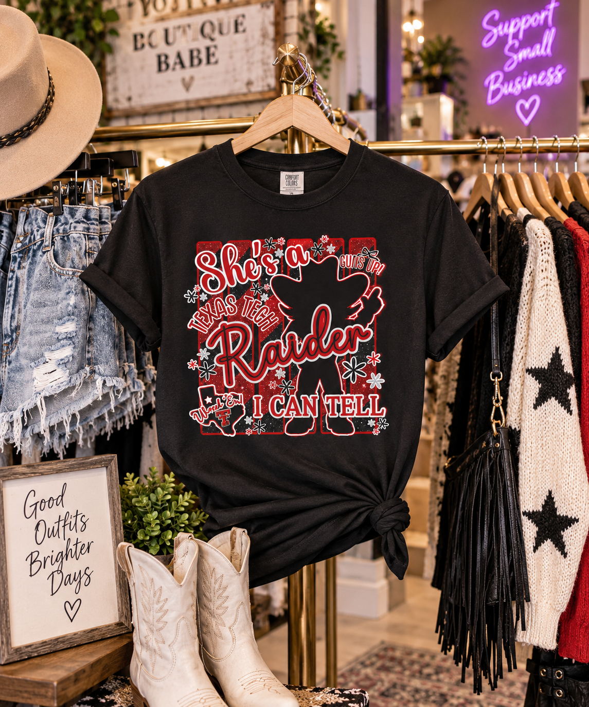 She's a Raider I Can Tell - College Gameday Football Fan T-Shirt, Lubbock TX - Women's FITTED Tee
