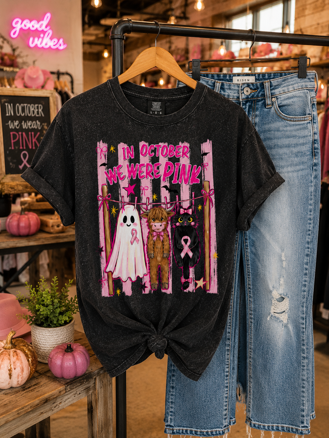 Breast Cancer Awareness Halloween Shirt - In October We Wear Pink Tee