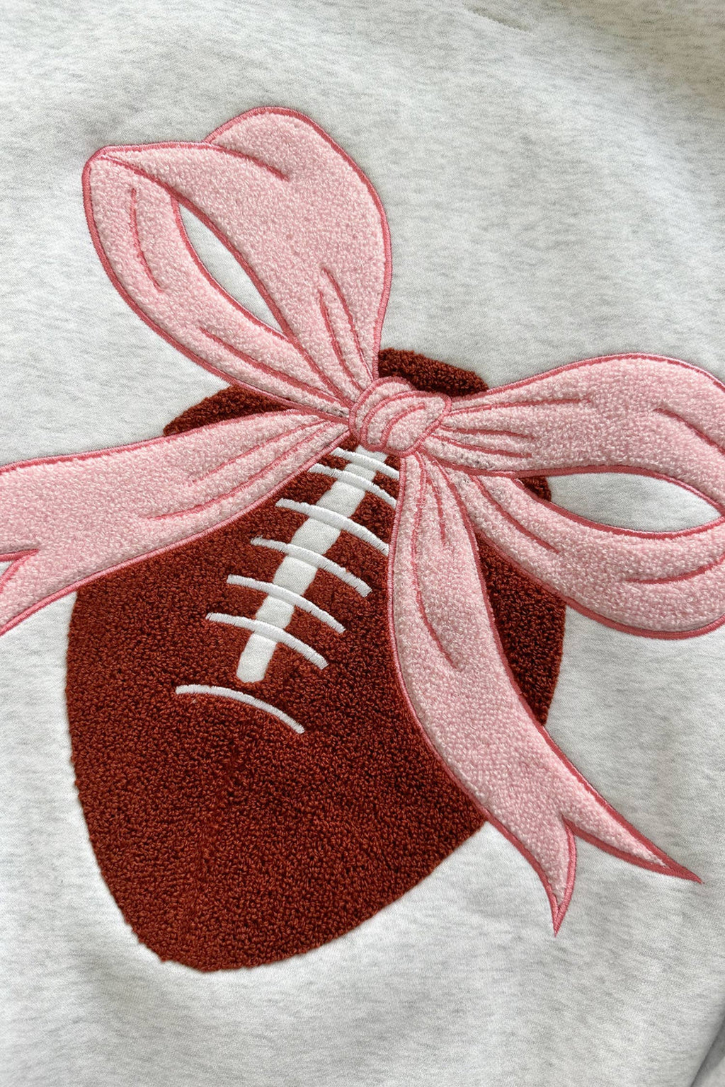 Oversized Bow Football Game Day Embroider Sweatshirt: Light Grey