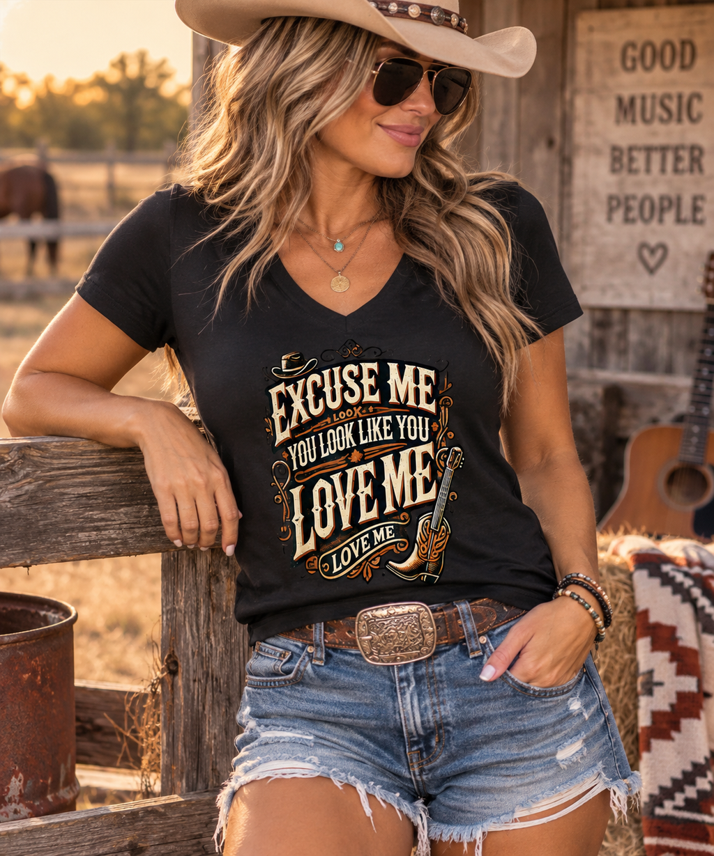cowgirl,country,fitted,vneck,western,rodeo,excuseme