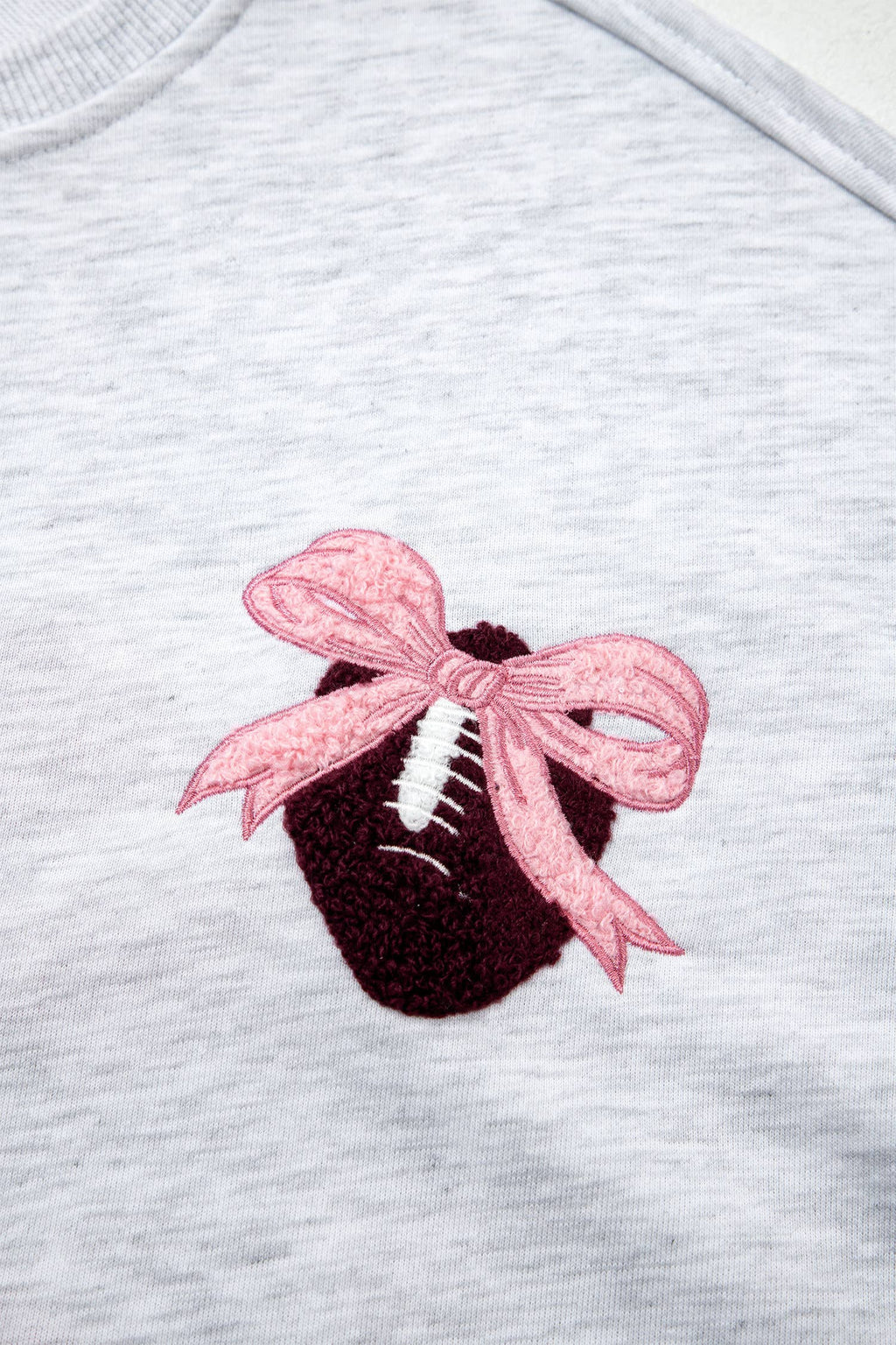 Oversized Bow Football Game Day Embroider Sweatshirt: Light Grey