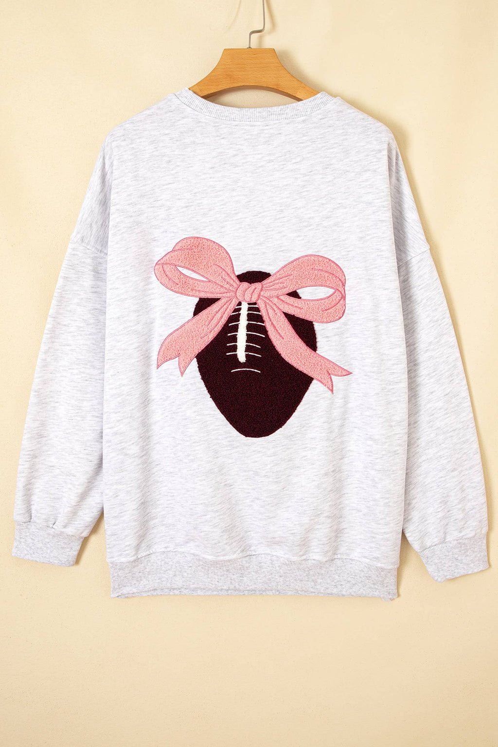 Oversized Bow Football Game Day Embroider Sweatshirt: Light Grey
