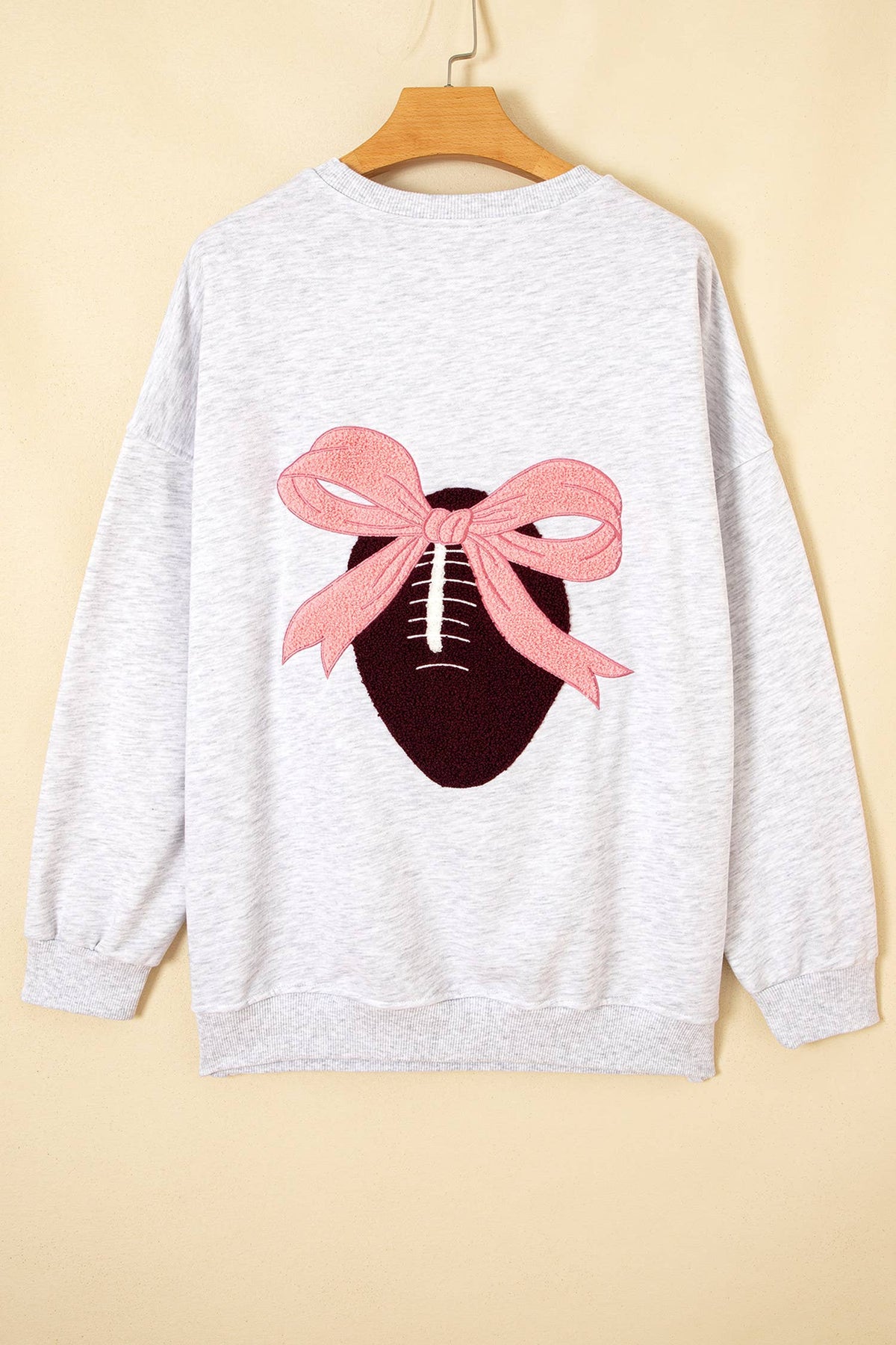 Oversized Bow Football Game Day Embroider Sweatshirt: Light Grey