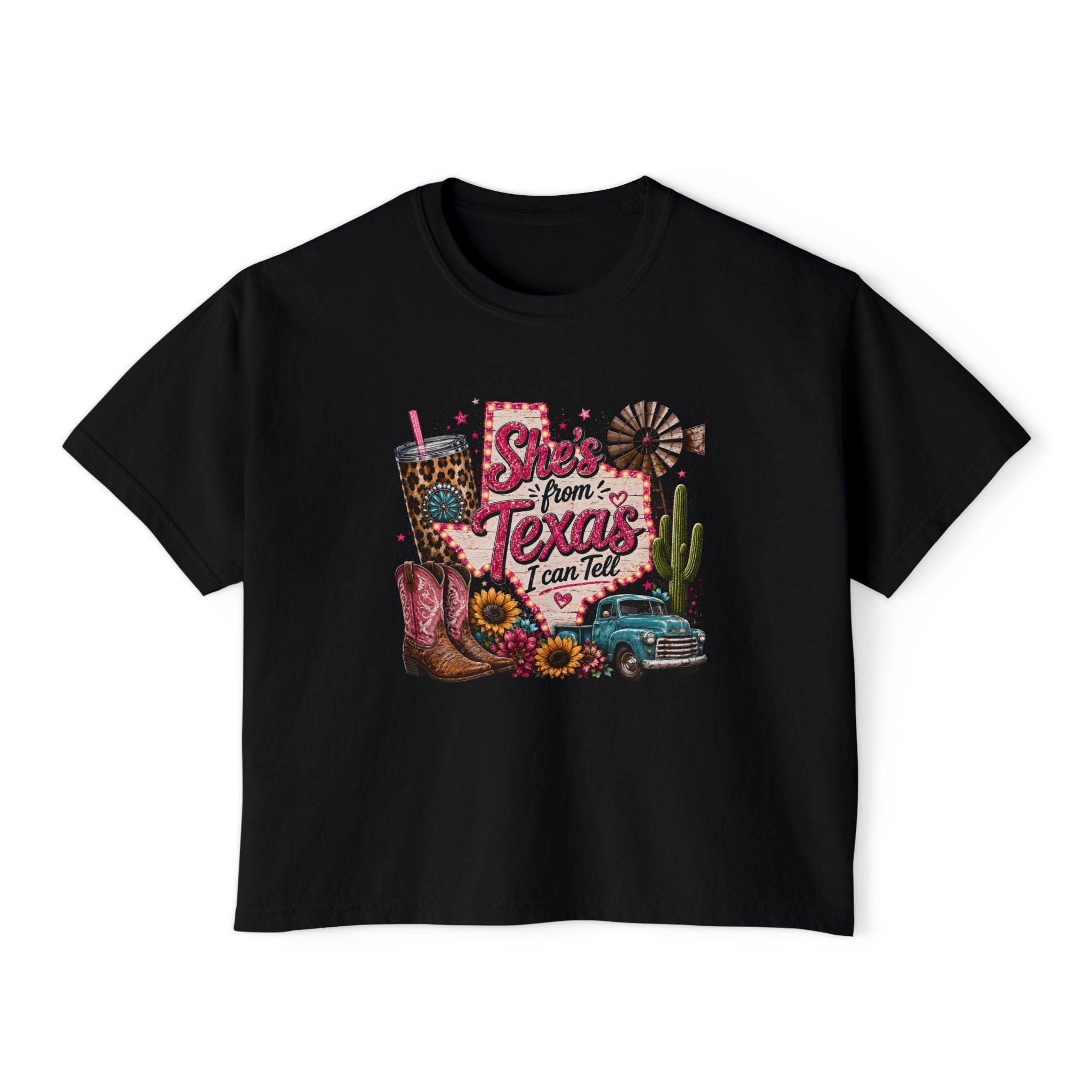 She's From Texas Crop Tee — Graphic Vintage Western Cowgirl Design