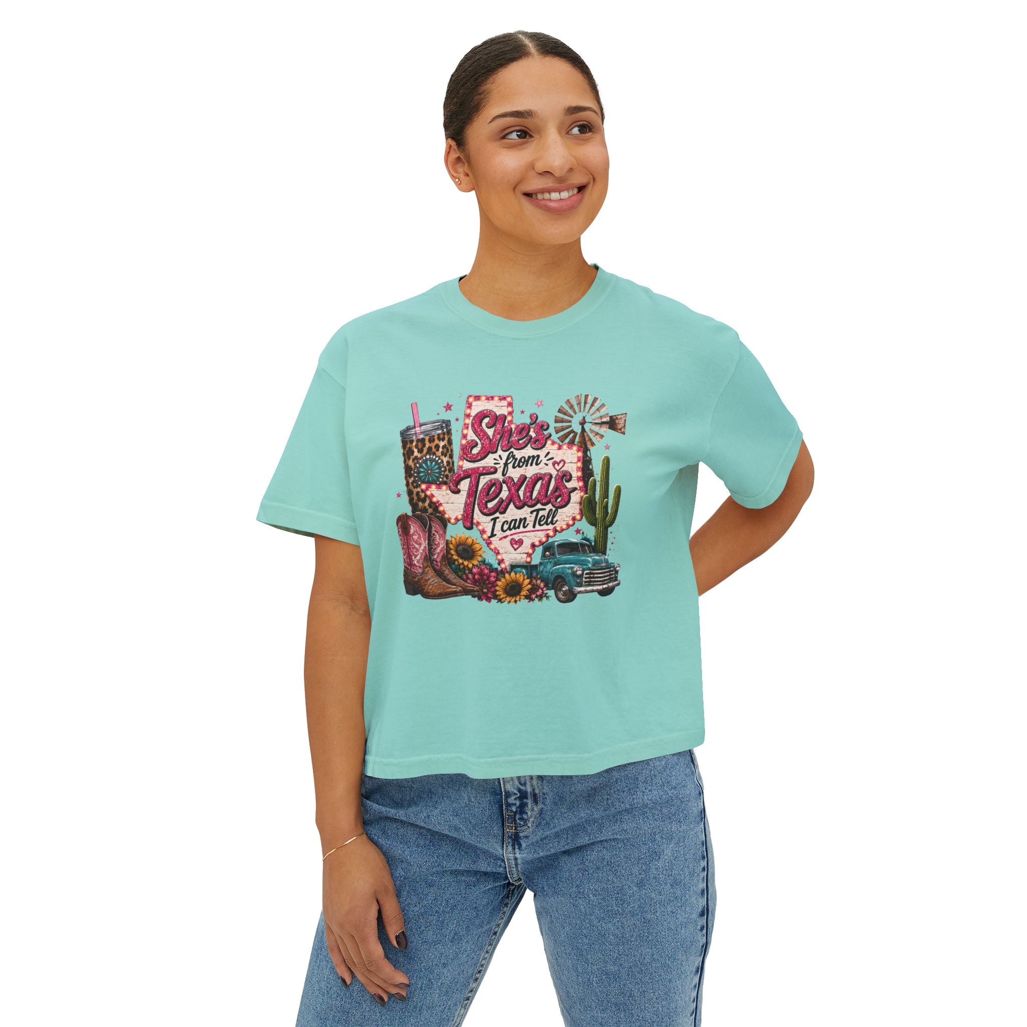 She's From Texas Crop Tee — Graphic Vintage Western Cowgirl Design