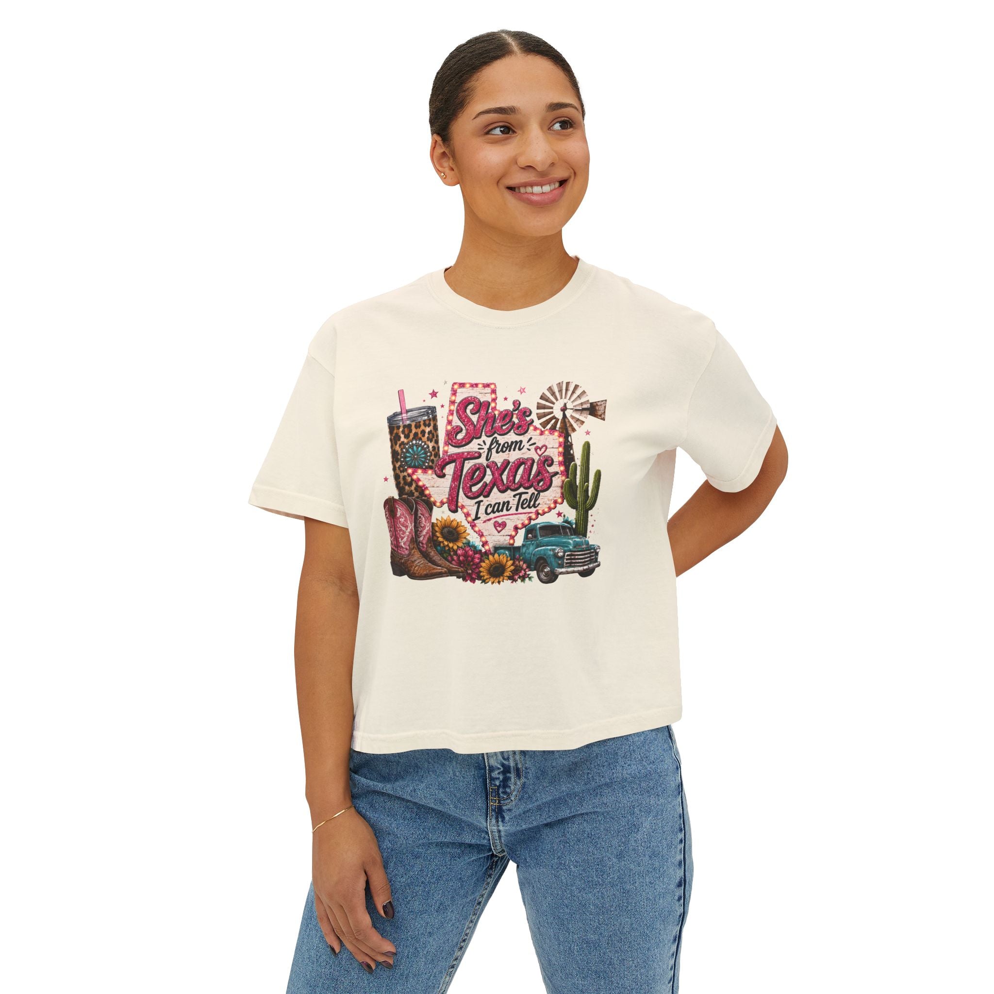 She's From Texas Crop Tee — Graphic Vintage Western Cowgirl Design