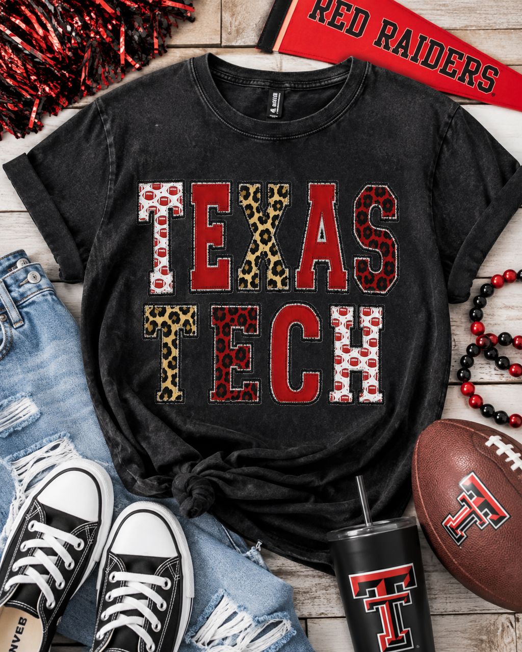 Leopard Print Game Day Shirt, Red Raiders Leopard Print Football Shirt, Vintage Washed Graphic Shirt