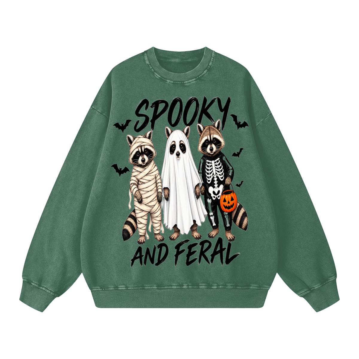Spooky and Feral Raccoon Sweatshirt, Funny Halloween Sweatshirt for Women, Oversized Halloween Crewneck, Vintage Wash Fall Sweater, Cute Spooky Season Shirt