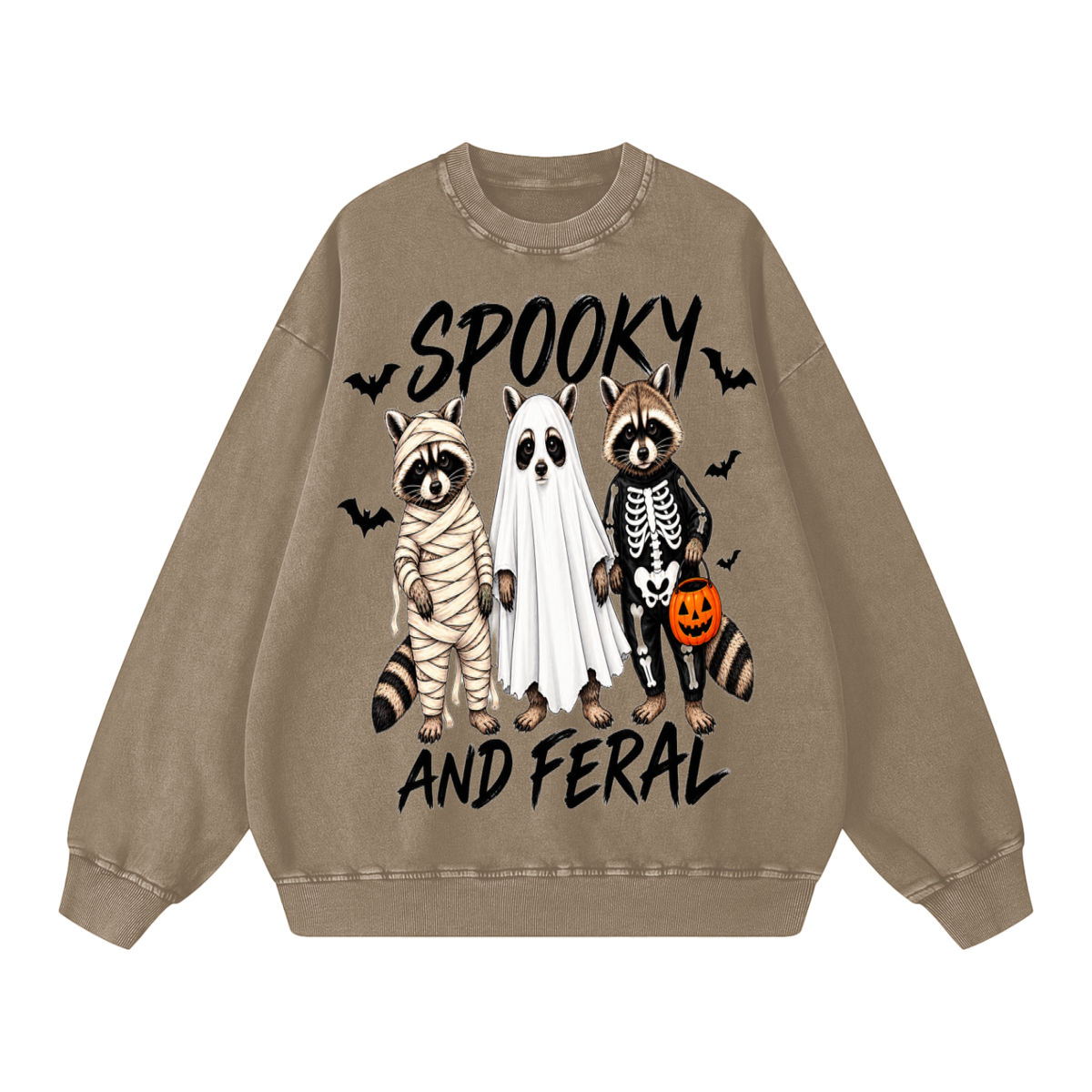 Spooky and Feral Raccoon Sweatshirt, Funny Halloween Sweatshirt for Women, Oversized Halloween Crewneck, Vintage Wash Fall Sweater, Cute Spooky Season Shirt