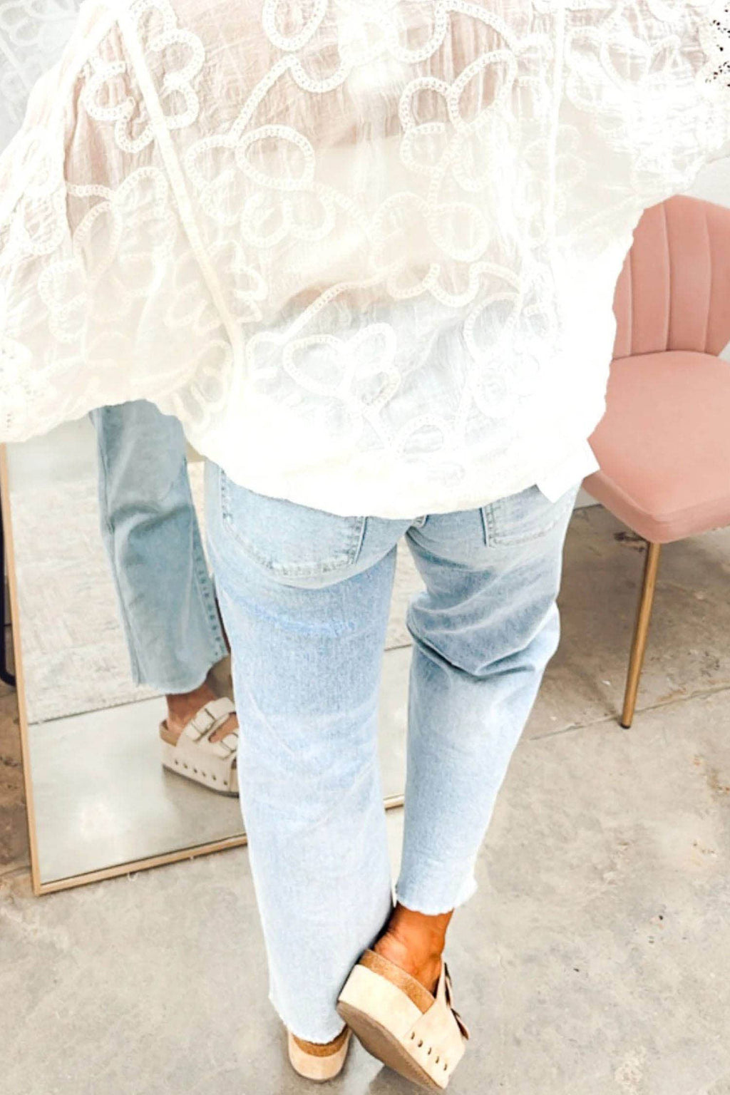 Game Day Sequin Bow Football Patches Raw Cut Jeans