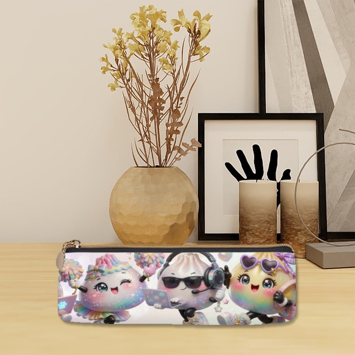 Leather Triangular Pencil Case Pastel Colorful Minimalist Canva BannerSIDES