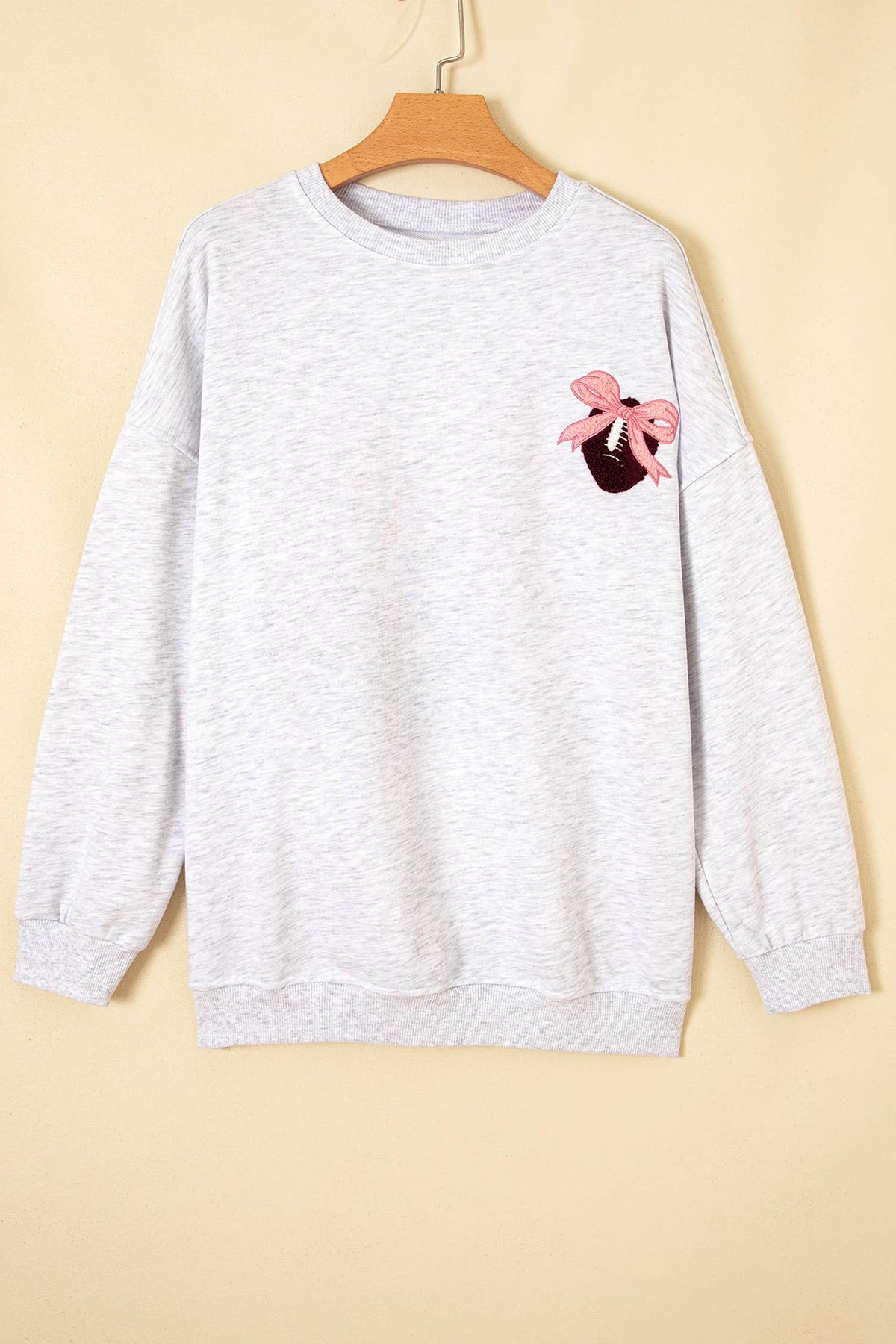 Oversized Bow Football Game Day Embroider Sweatshirt: Light Grey