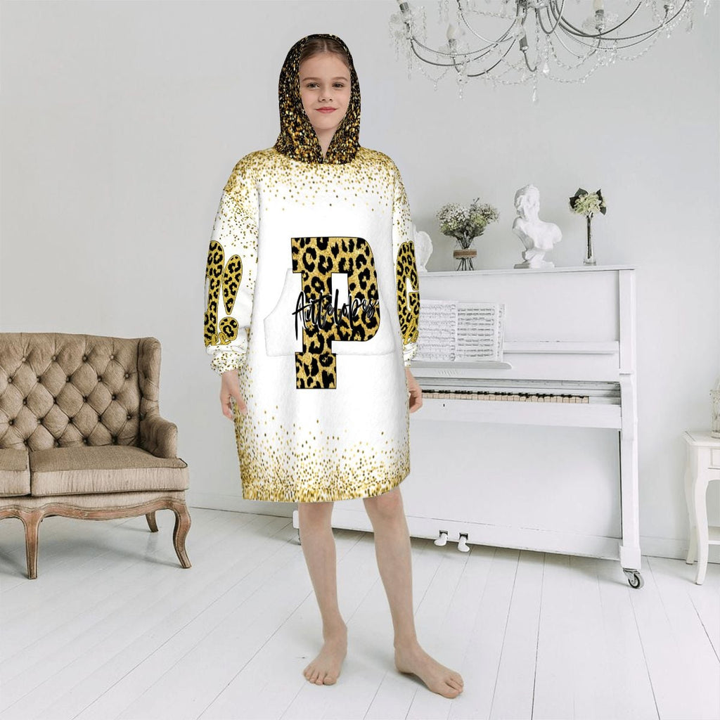 Customized Oversize Child Hooded Blanket - Bold Gold Design