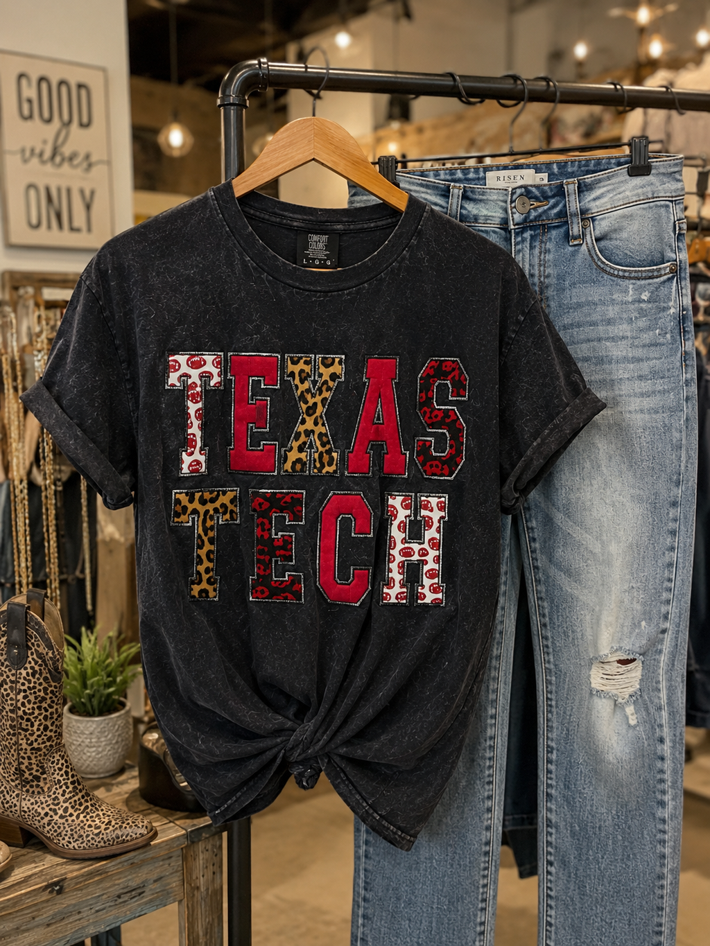 Leopard Print Game Day Shirt, Red Raiders Leopard Print Football Shirt, Vintage Washed Graphic Shirt