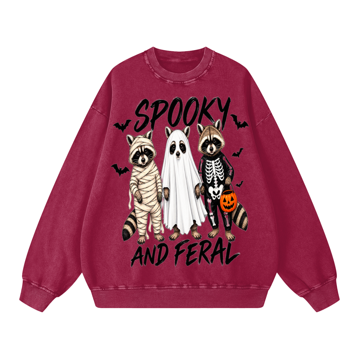 Spooky and Feral Raccoon Sweatshirt, Funny Halloween Sweatshirt for Women, Oversized Halloween Crewneck, Vintage Wash Fall Sweater, Cute Spooky Season Shirt