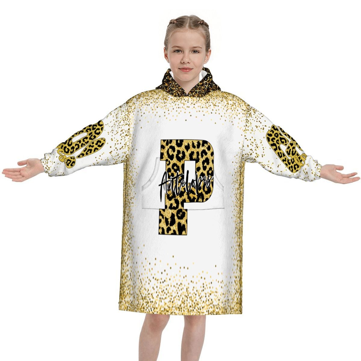 Customized Oversize Child Hooded Blanket - Bold Gold Design