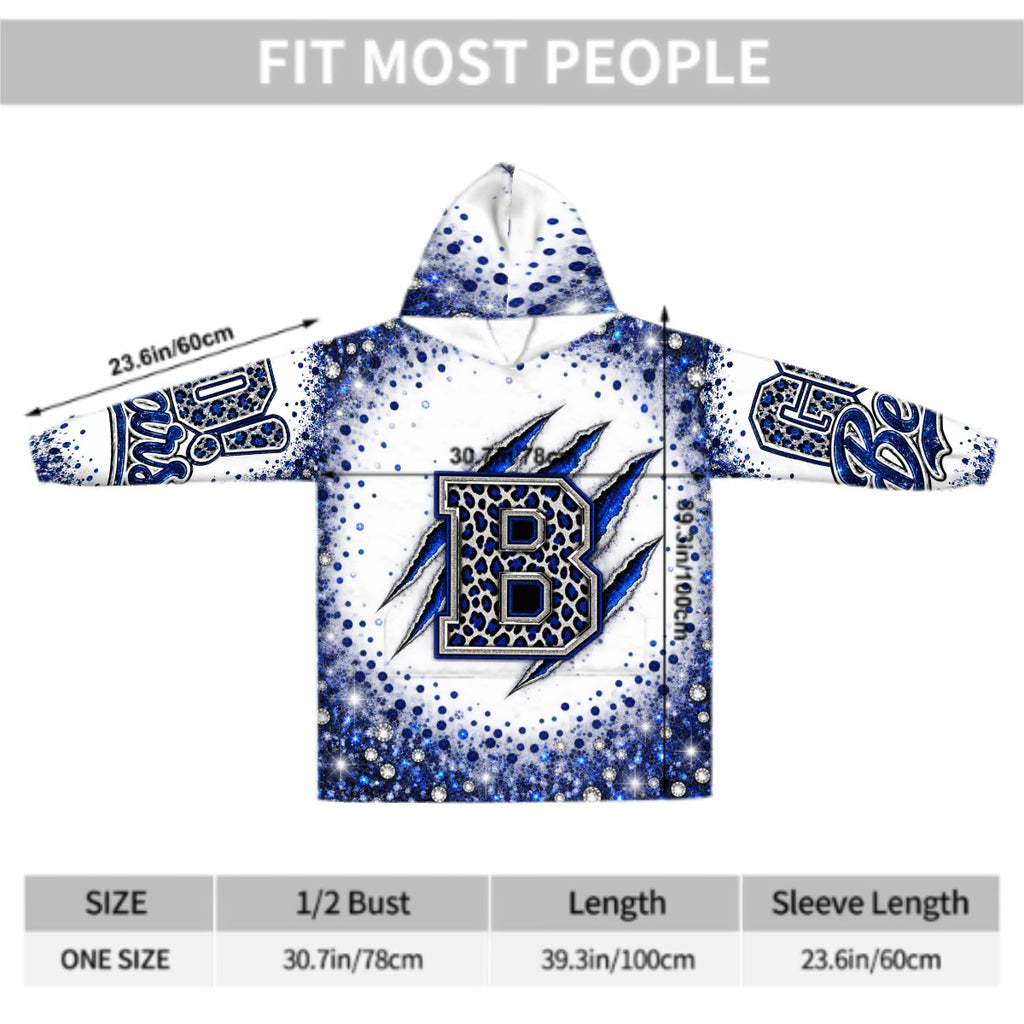 Bears Game Day Oversized Hooded Blanket | Blue Leopard Football Fan Hoodie | 320G Flannel - One Size