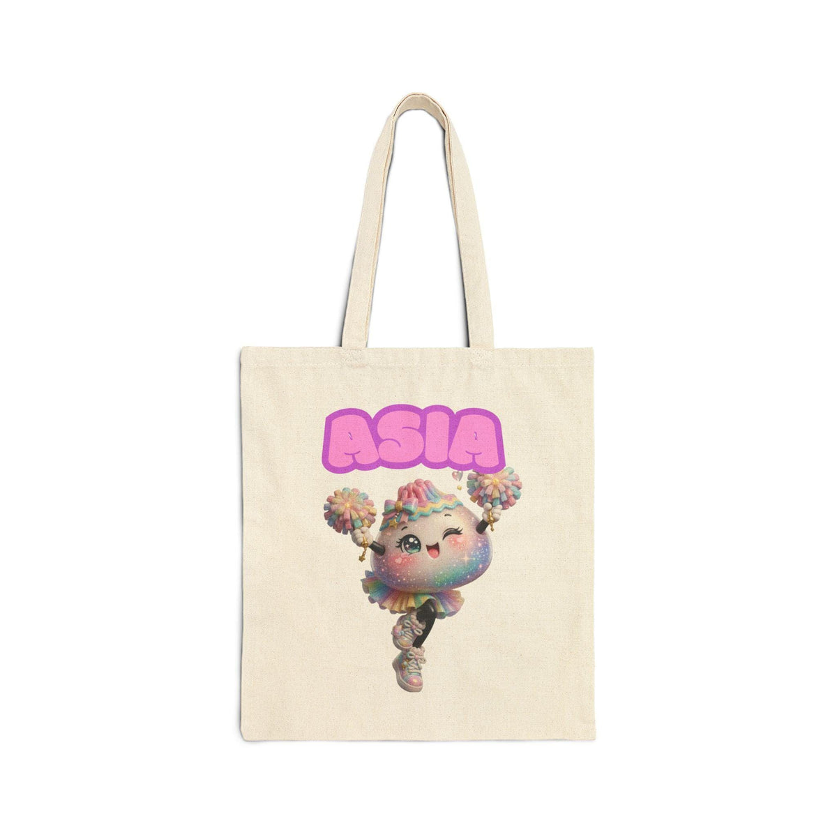 Dumpling Tote Bag — Cute Kawaii Pom-Pom Cheerleader with "ASIA" Name Graphic