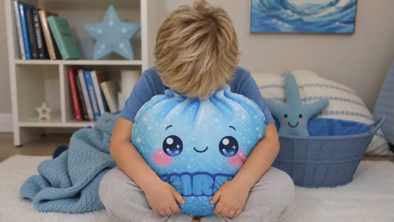 3D Personalized Blue Dumpling Squishy Pillow – Soft, Squishy, Double-Sided Design